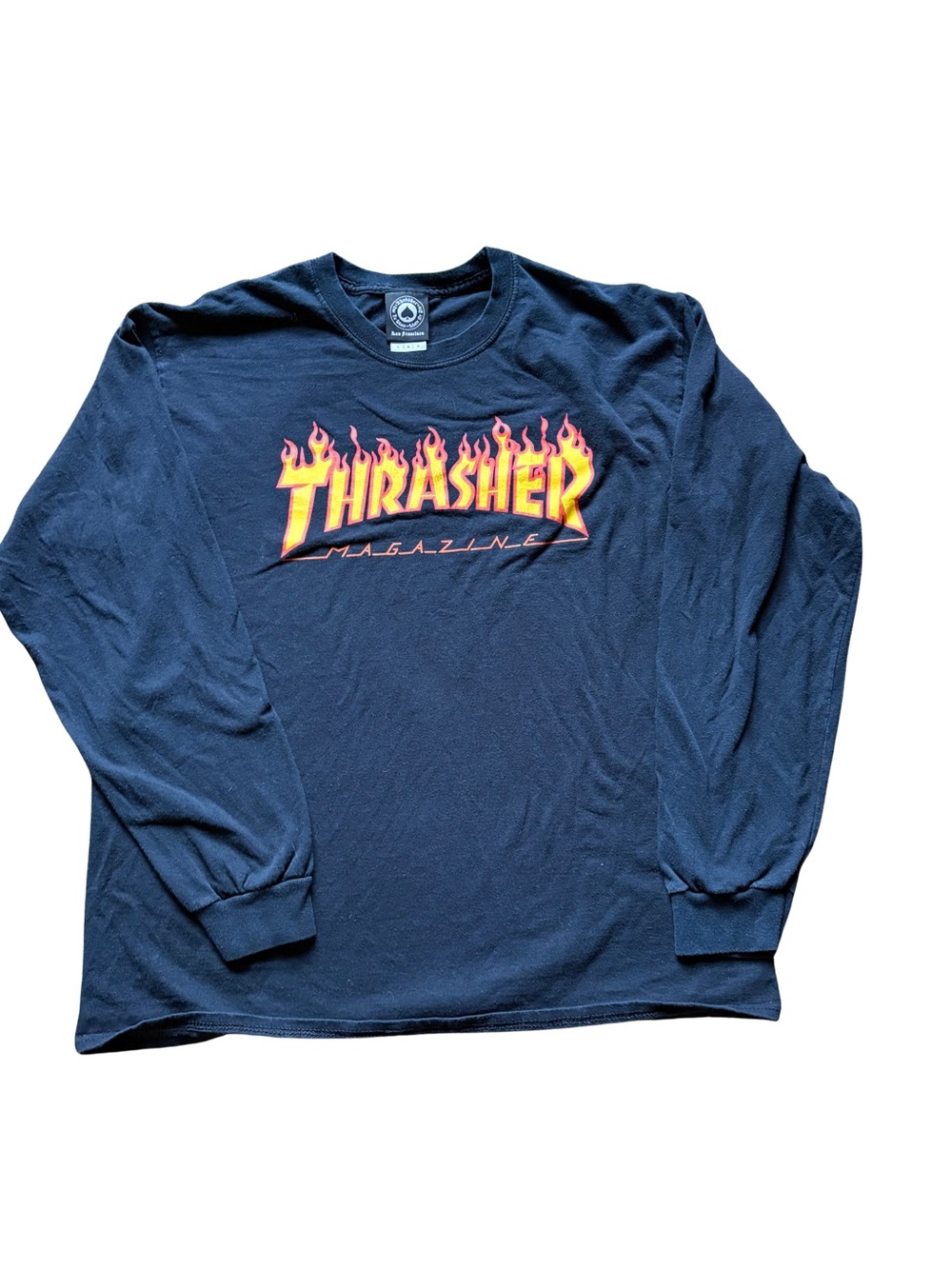 Vintage Thrasher Men's Black Flame Logo Graphic Long Sleeve Crew Neck T-Shirt L